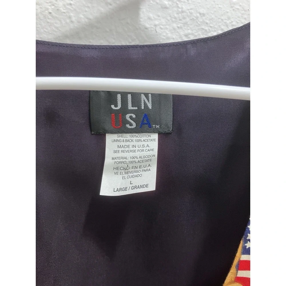 Vintage JLN USA Patriotic Teddy Bear Flag Print Vest Large Made in USA - Picture 8 of 10